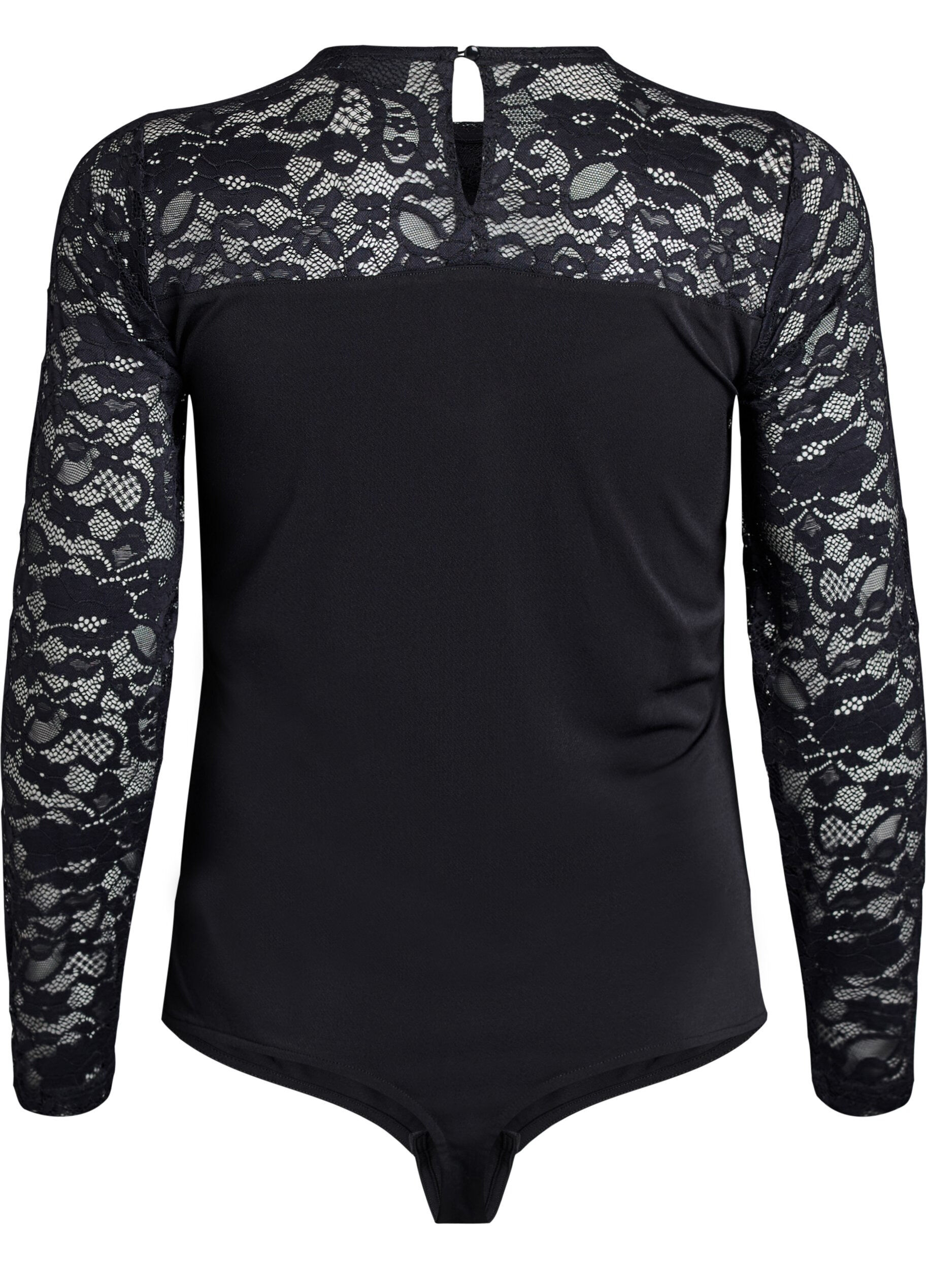 Zizzi Fitted kropp med blonder ermer, Svart, Packshot image number 1