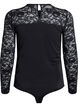 Fitted kropp med blonder ermer, Svart, Packshot image number 1