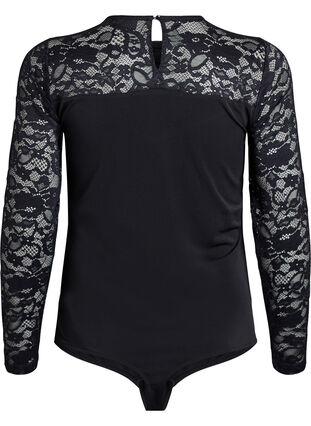 Zizzi Fitted kropp med blonder ermer, Svart, Packshot image number 1