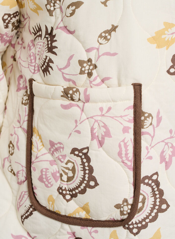 Quiltet jakke med knapper og blomstertrykk, Beige, Packshot image number 3