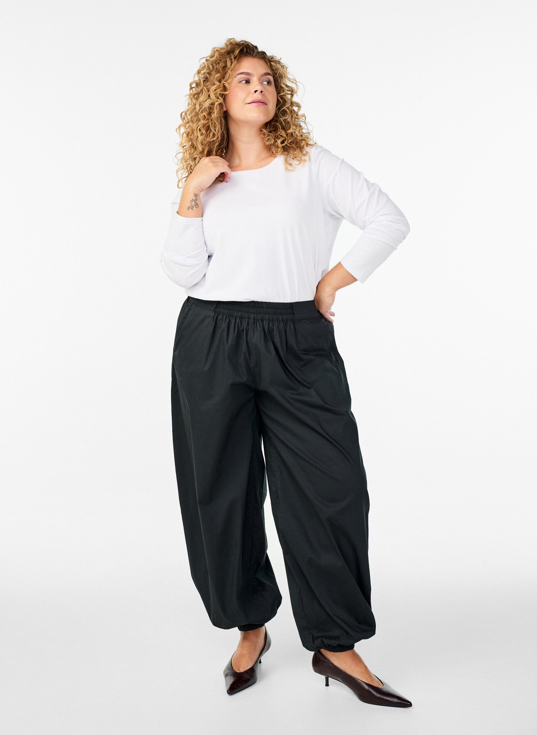 ZizziBasis jersey topp med lange ermer, Hvit, Model image number 1