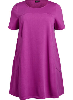 Zizzi Jerseykjole med korte ermer og lommer, Lilla, Packshot image number 0