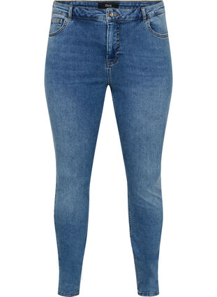 Super slim Amy jeans i en bomullsmiks, Blue denim, Packshot image number 0