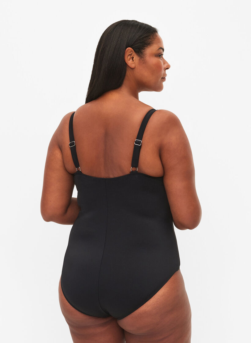 Vattert badedrakt med draperinger , Svart, Model image number 1