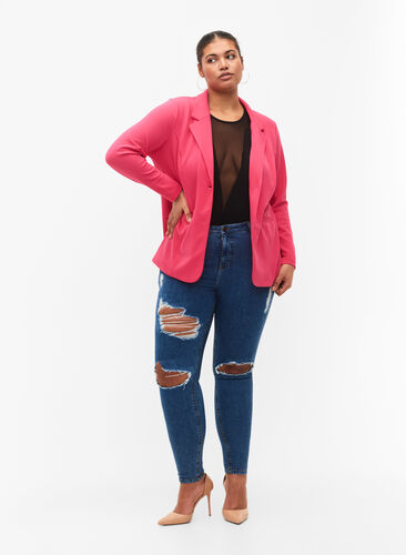 Tettsittende jeans med detaljer, Blue denim, Model image number 0