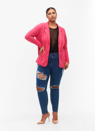 Zizzi Tettsittende jeans med detaljer, Blue denim, Model image number 0