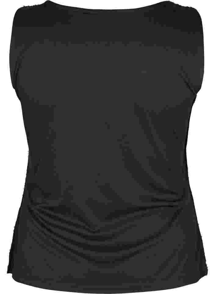 Ermeløs paljettopp med V-hals, Black, Packshot image number 1