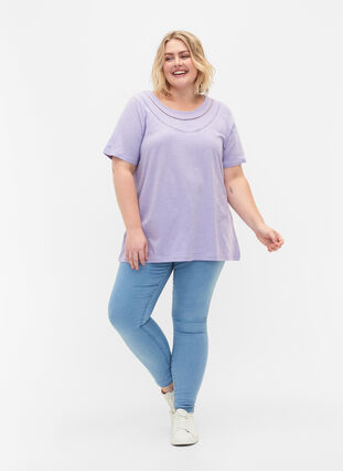 T-skjorte av bomull med blondekant, Lavender, Model image number 2
