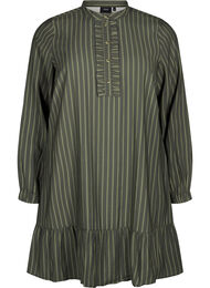 Kort, stripete kjole med volangdetaljer, Thyme Stripe AOP