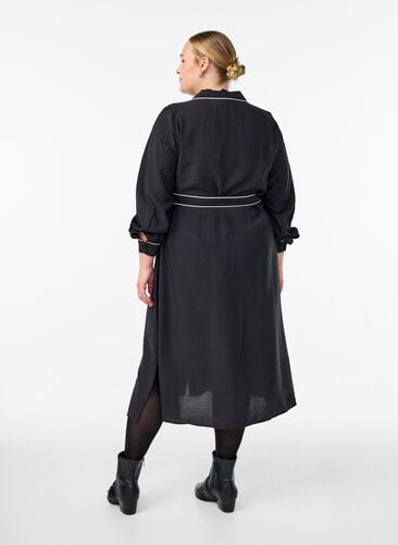 Zizzi Midiskjortekjole med kontrastkanter, Svart, Model image number 1