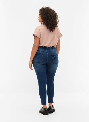 Cropped Amy jeans med glidelås, Dark blue denim, Model image number 1