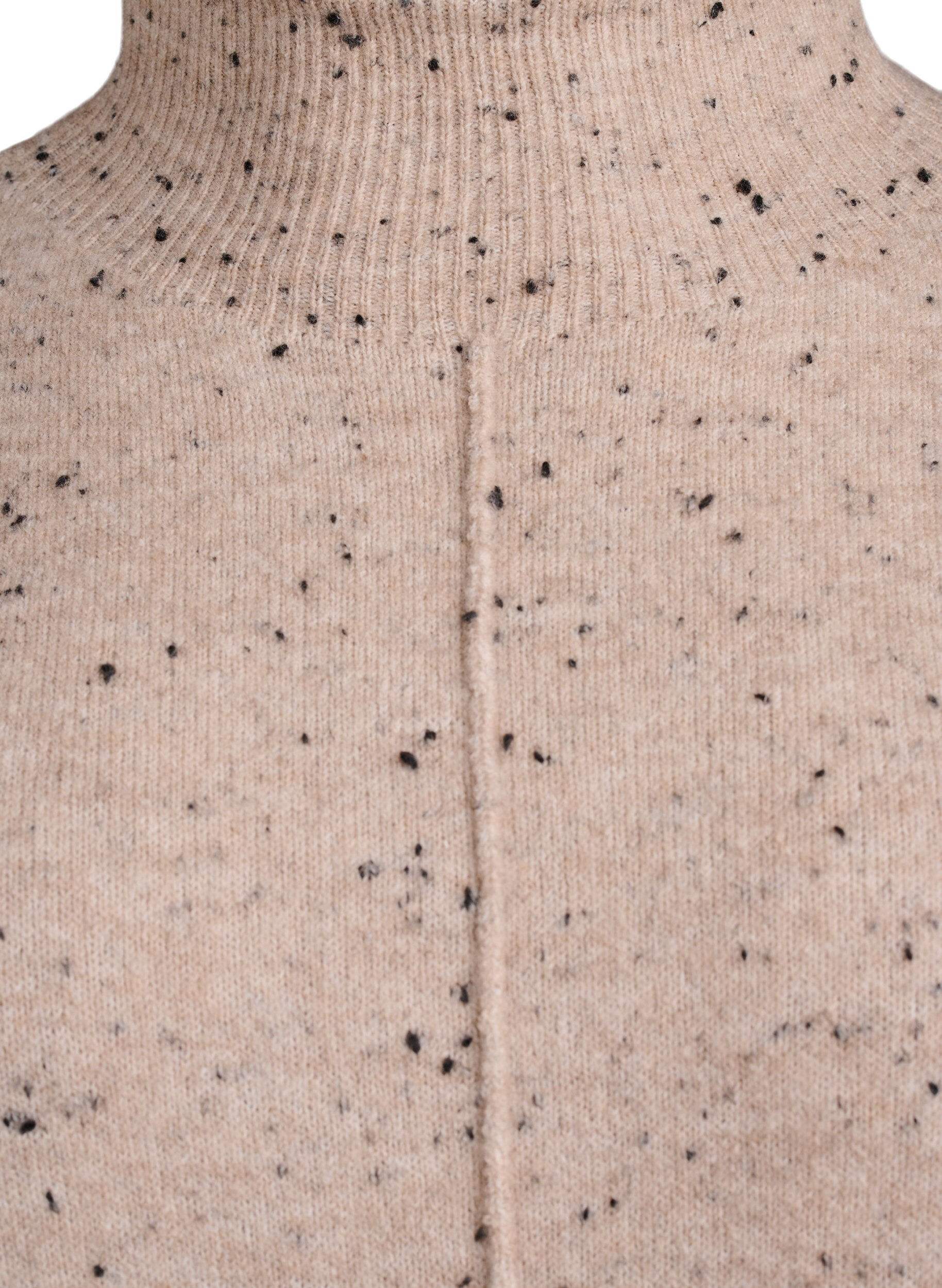 Zizzi Strikke genser med h&oslash;y hals og prikkete m&oslash;nster, Beige, Packshot image number 2