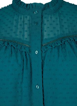 Skjortebluse med volanger og prikkete tekstur, Shaded Spruce, Packshot image number 3