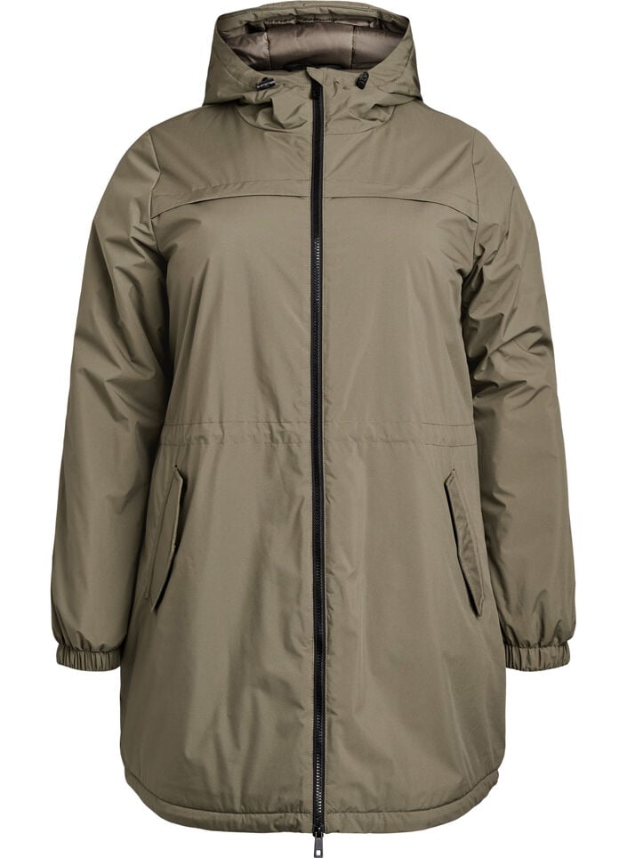 Lett polstret parka med hette, Grønn, Packshot image number 0