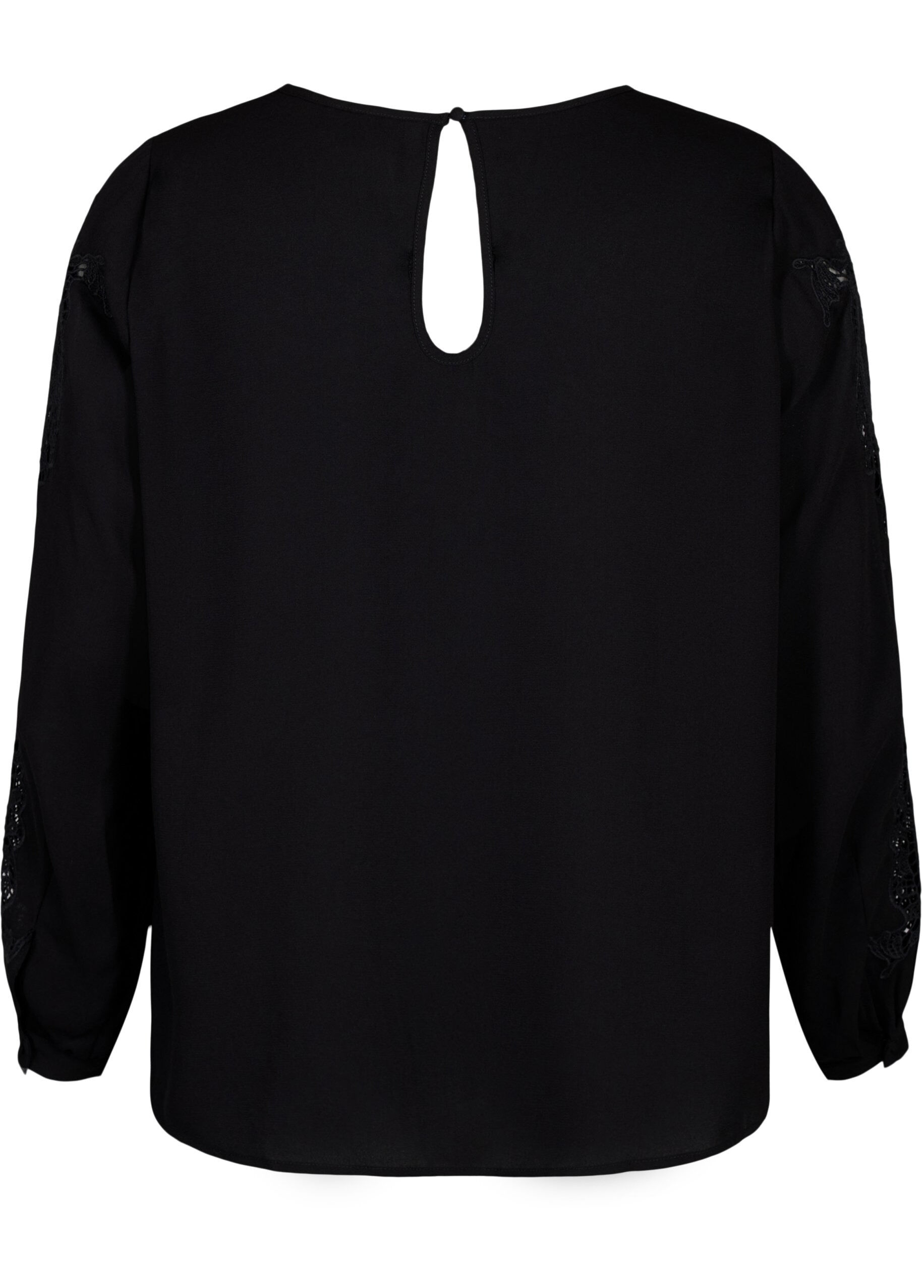 Zizzi Bluse med lange ermer og heklede detaljer, Black, Packshot image number 1