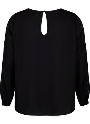 Bluse med lange ermer og heklede detaljer, Black, Packshot image number 1