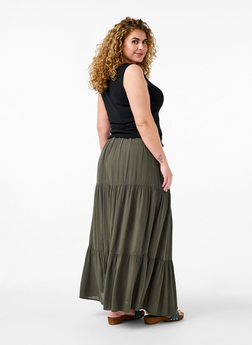 Langt skjørt med strikk i livet, Thyme, Model image number 1