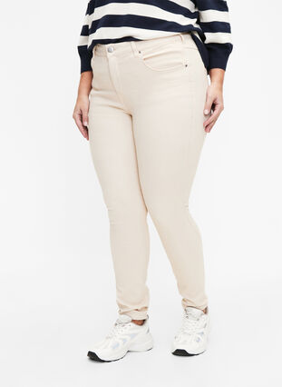 Amy jeans med høy midje og supersmal passform, Oatmeal, Model image number 2