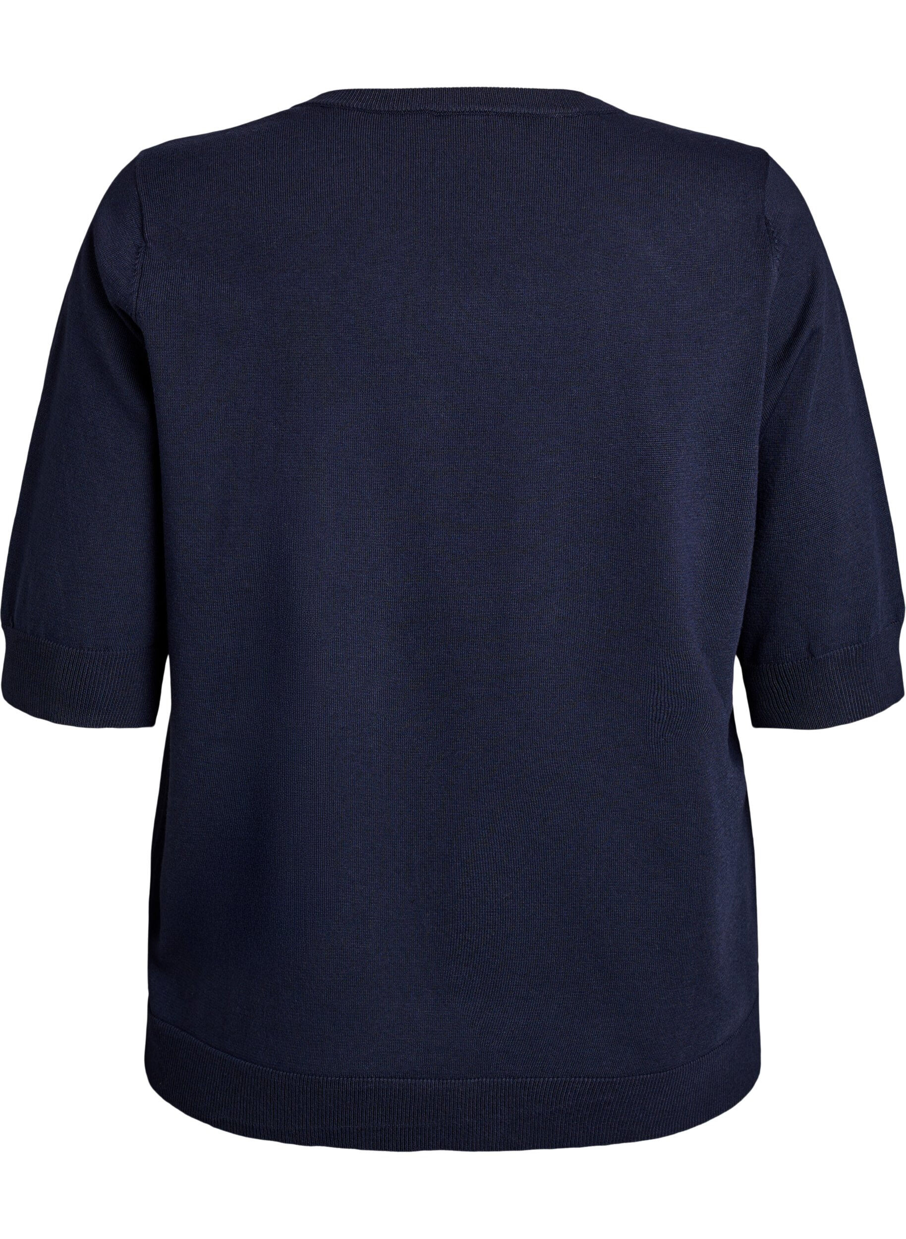 Zizzi FLASH - Finstrikket bluse med korte ermer, Bl&aring;, Packshot image number 1