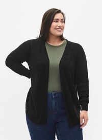 Stripet tone-på-tone cardigan, Black, Model