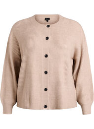 Ribbestrikket cardigan med knapper, Beige