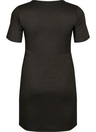 Tettsittende kjole med V-hals og stroppedetaljer, Black, Packshot image number 1