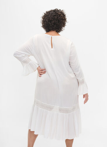 Viskosekjole med blondedetaljer, Off White, Model image number 1
