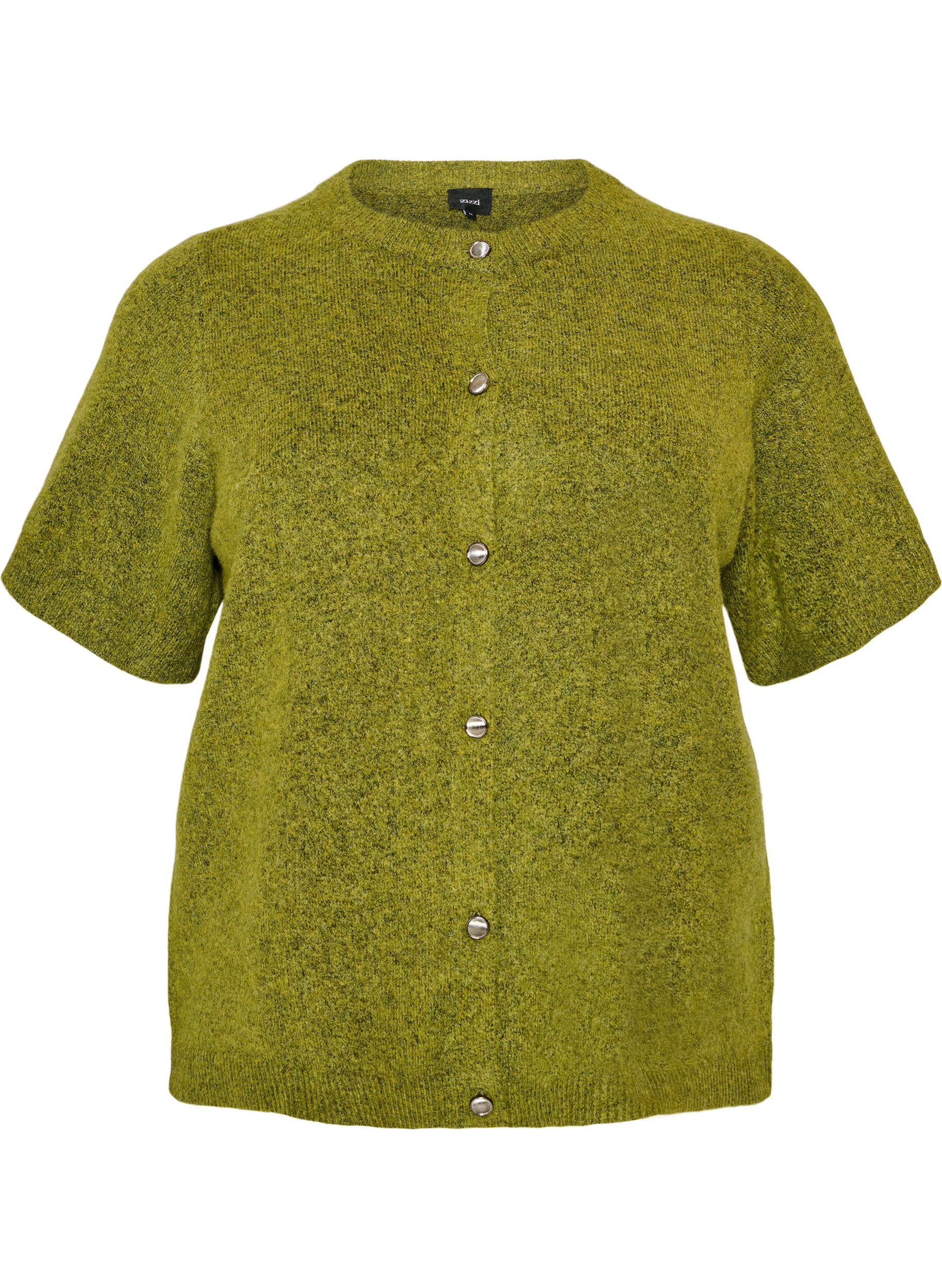 ZizziStrikket cardigan med korte ermer, Gr&oslash;nn, Packshot image number 0