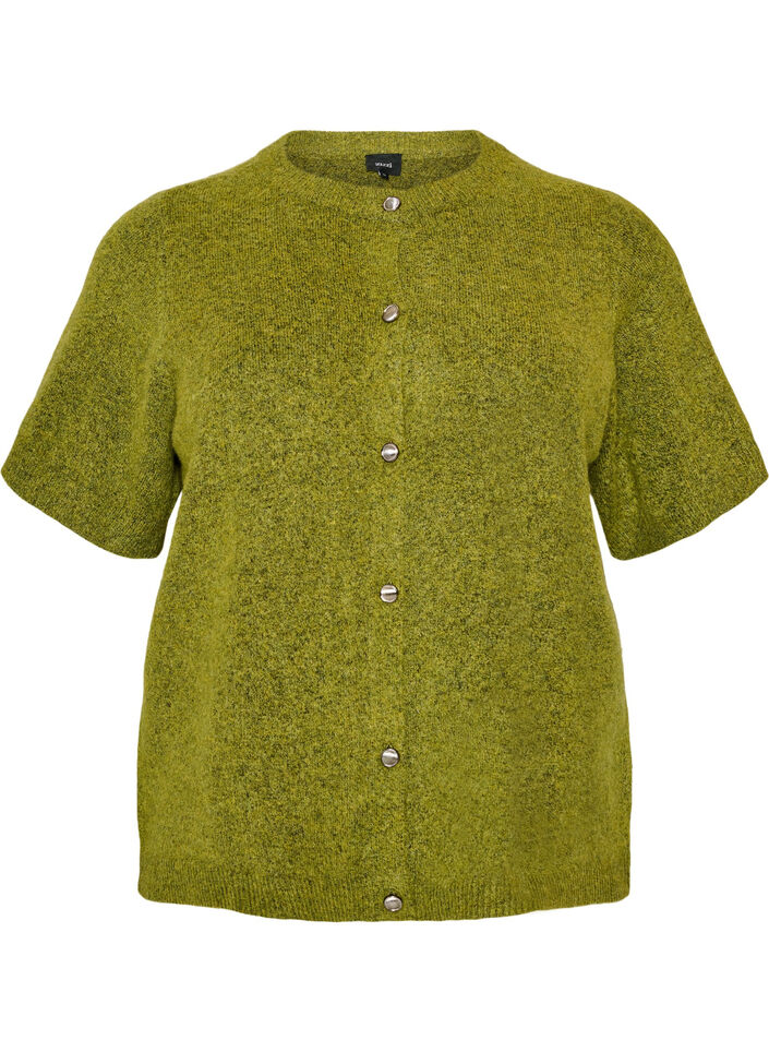 Strikket cardigan med korte ermer, Gr&oslash;nn, Packshot image number 0