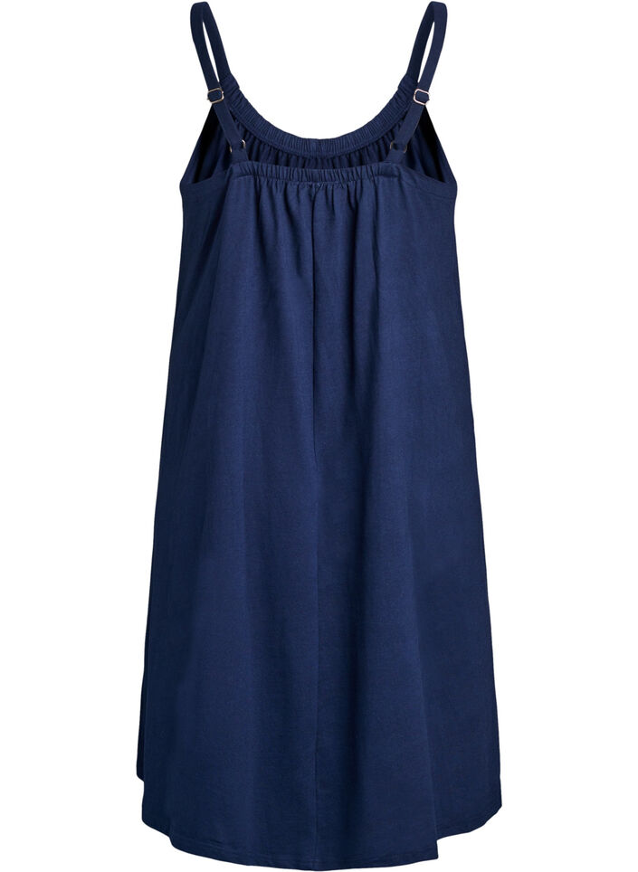 Midi strap dress in organic cotton, Bl&aring;, Packshot image number 1