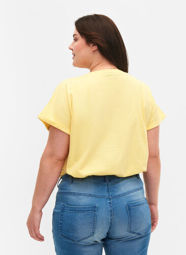 Løs T-skjorte med broderi anglaise, Popcorn, Model image number 1