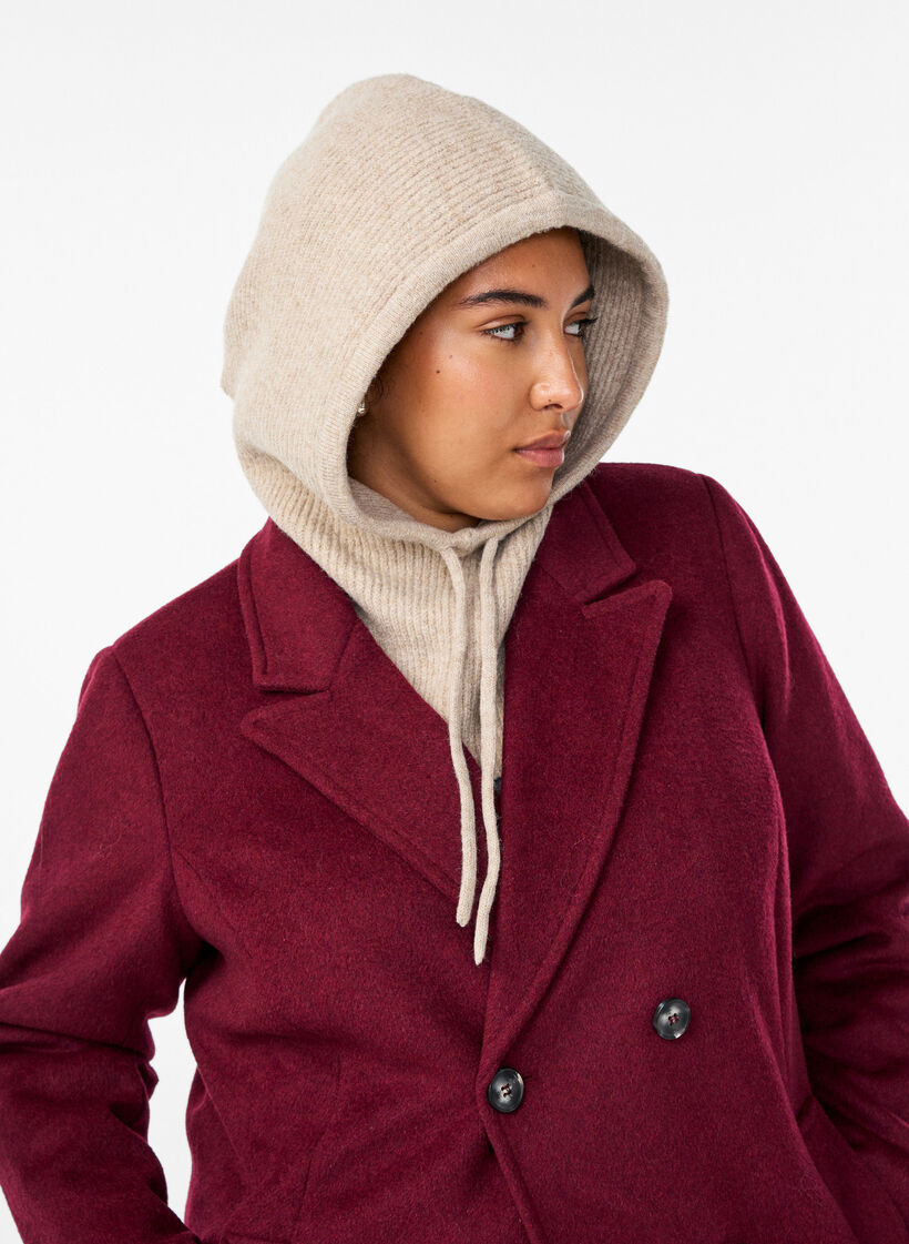 Strikket balaclava med snorer, Beige, Model image number 1