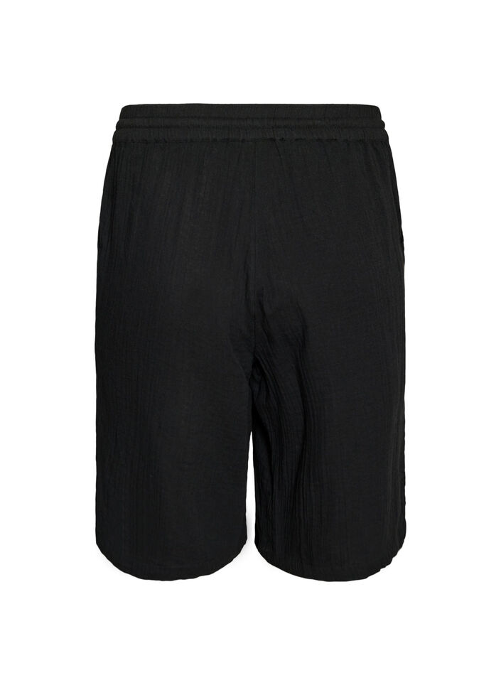 Loose fit bomullsmusselinshorts med h&oslash;y midje, Svart, Packshot image number 1
