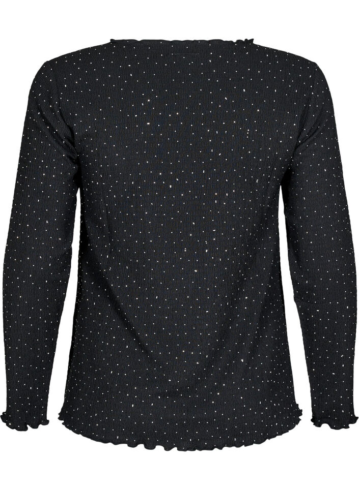 Langermet bluse med rhinsteiner, Svart, Packshot image number 1