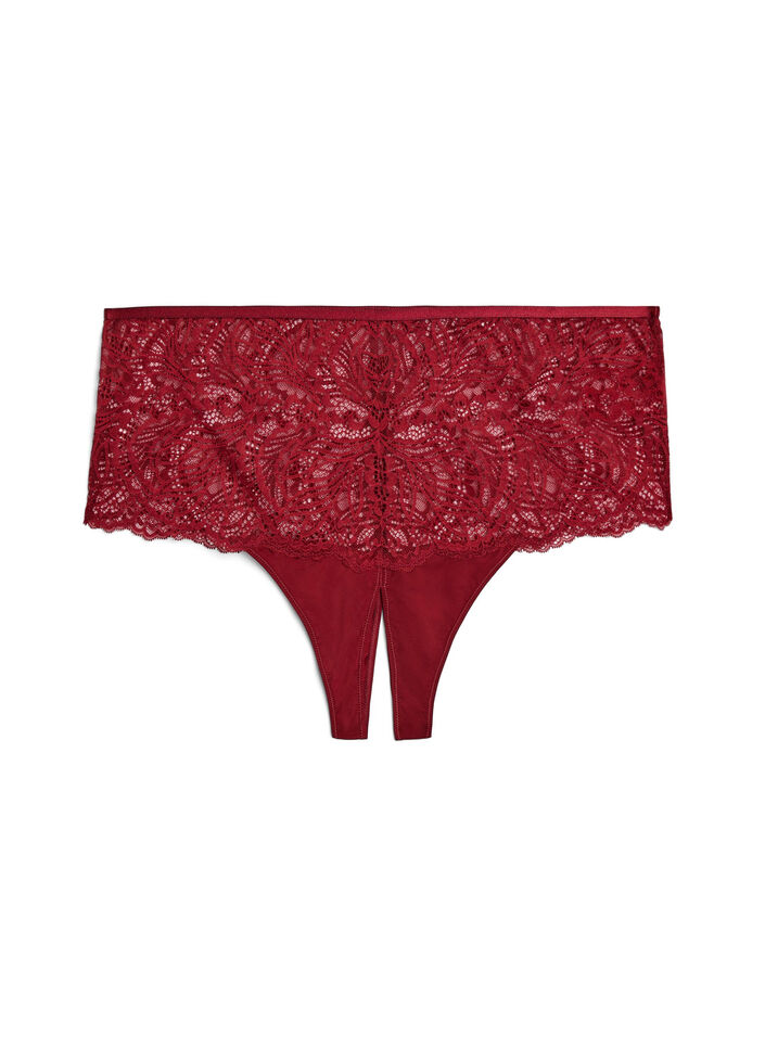 Hipsterstring uten skritt med blonder og h&oslash;y midje, R&oslash;d, Packshot image number 0