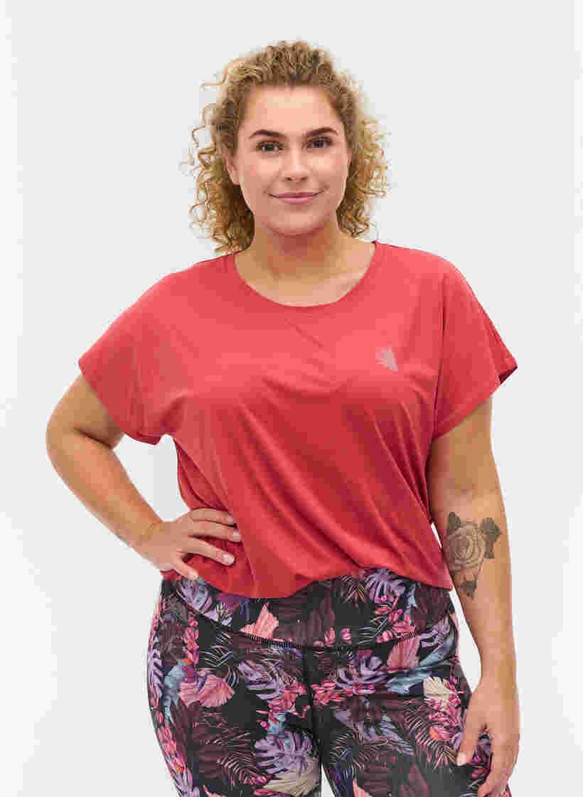 Ensfarget t-skjorte til trening, Garnet Rose, Model image number 0