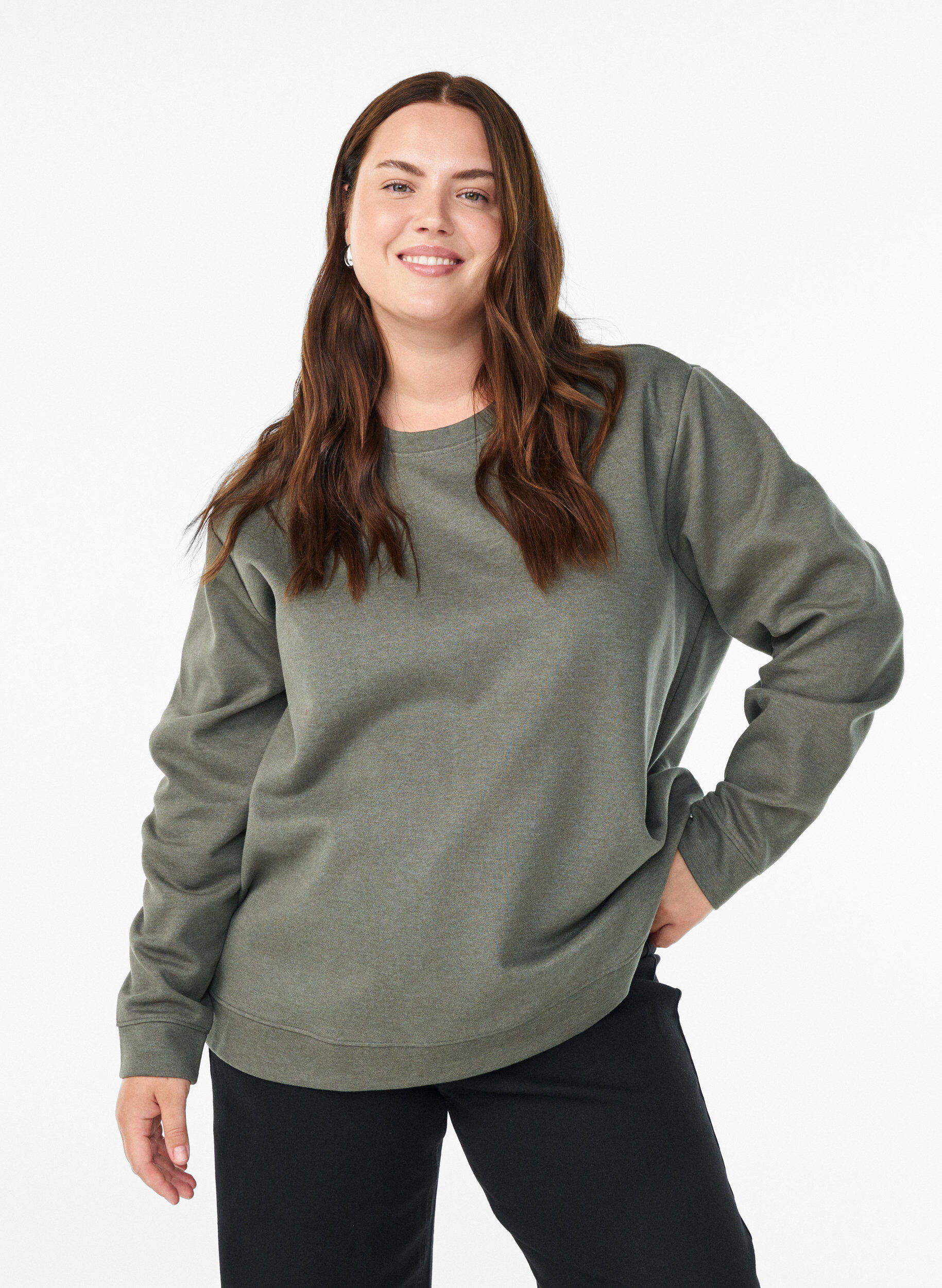 ZizziGenser med crewneck, Gr&oslash;nn, Model image number 0