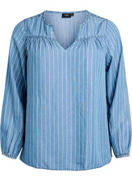 Stripete denimbluse med lange ermer, Blue Stripe