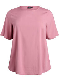 Vevet bluse med korte ermer og rund hals, Rosa
