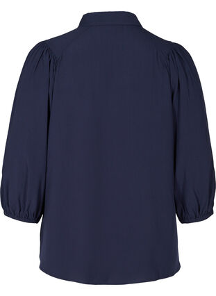 Viskoseskjorte med 3/4-puffermer, Navy Blazer, Packshot image number 1