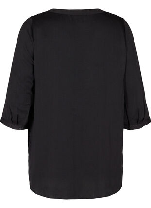 Bluse med 3/4-ermer og V-hals, Black, Packshot image number 1