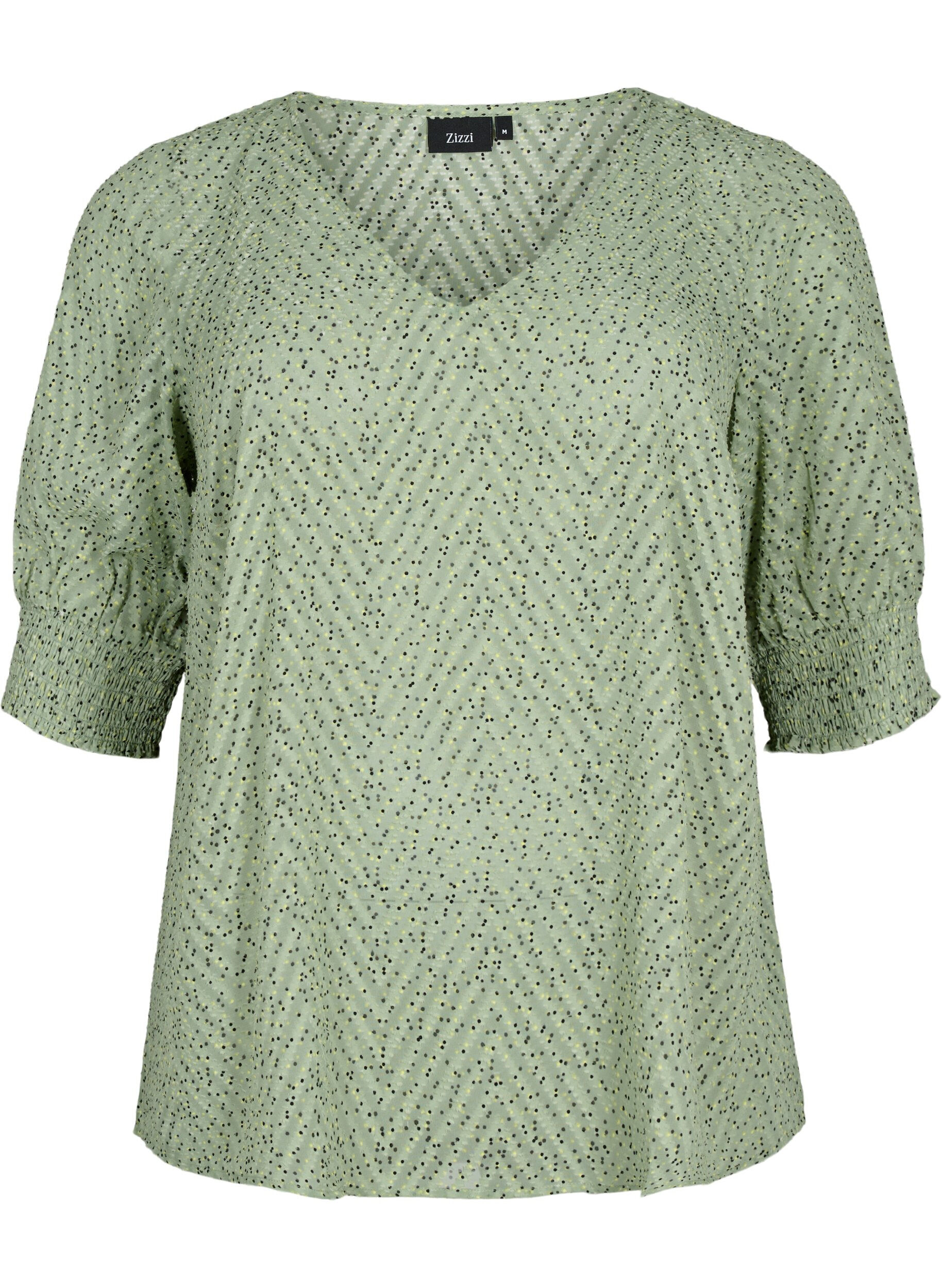 Zizzi Prikkete bluse med 1/2 ermer, Seagrass Dot, Packshot image number 0