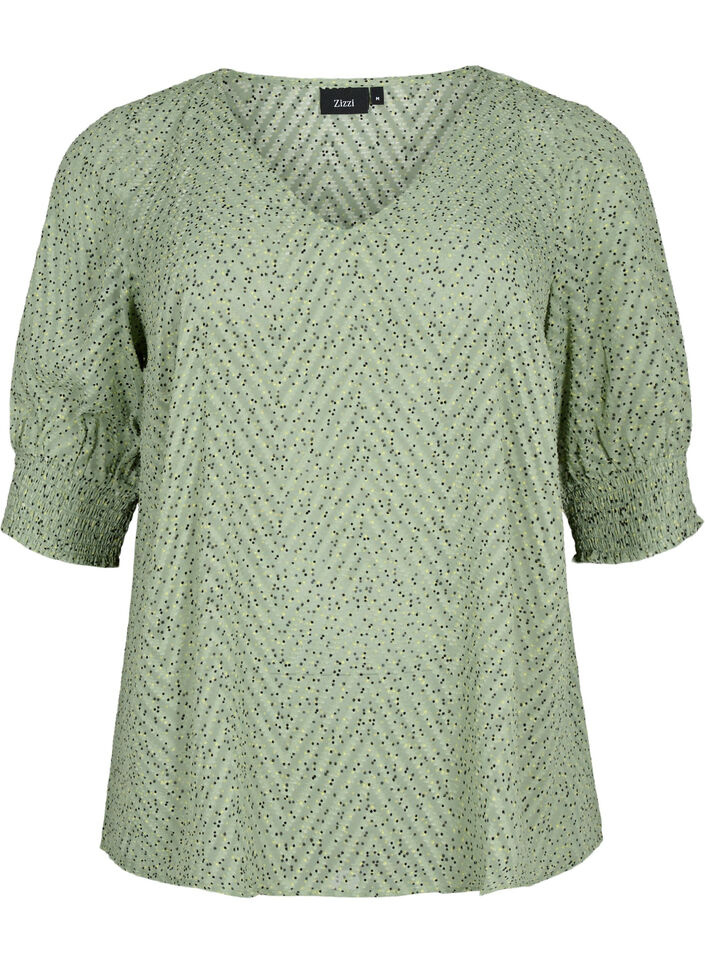 Prikkete bluse med 1/2 ermer, Seagrass Dot, Packshot image number 0