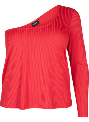 One-shoulder bluse, Tango Red, Packshot image number 0