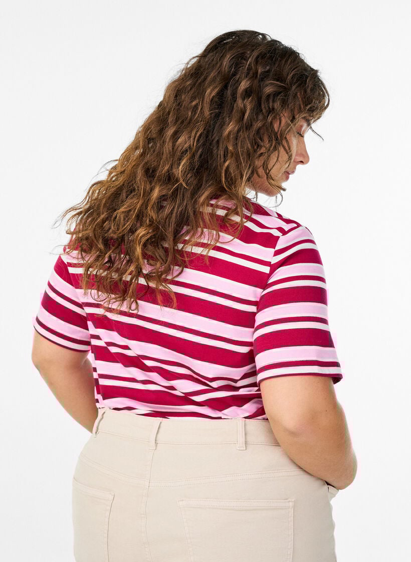 Bomulls T-skjorte med striper, Rosa, Model image number 2