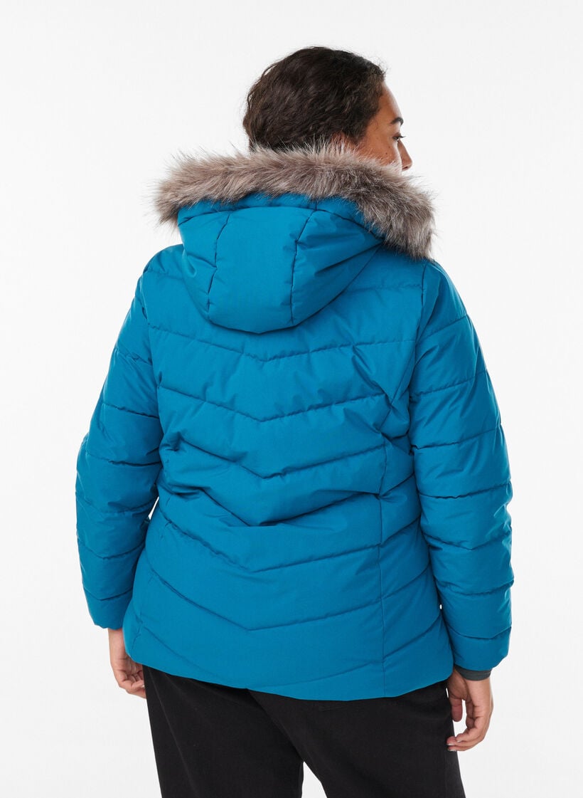 Kort boblejakke med hette, Bl&aring;, Model image number 2