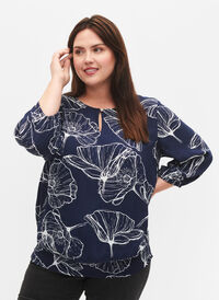Viskose bluse med blomsterprint og smok, Navy B./Big Fl. AOP, Model