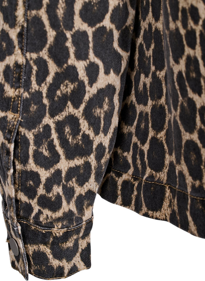 Denimjakke med leopardmønster og brystlommer, Brun, Packshot image number 3