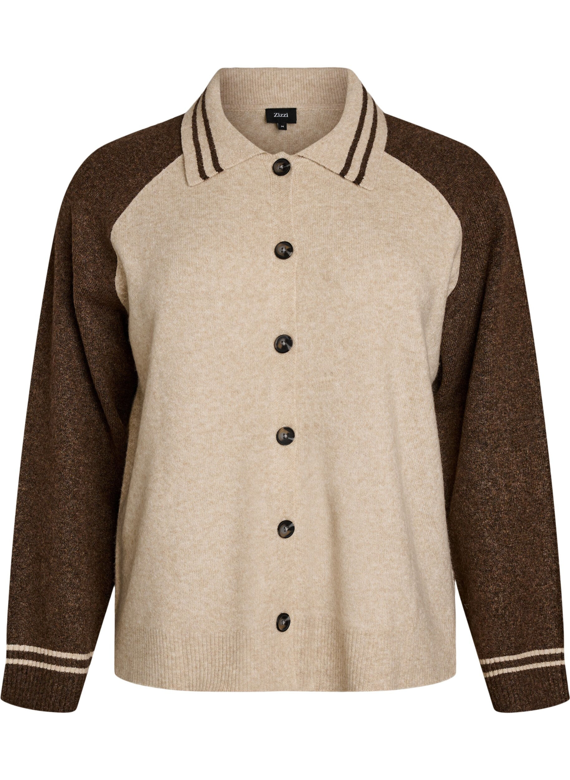 ZizziCardigan med kontrasterende ermer og krage, Beige, Packshot image number 0