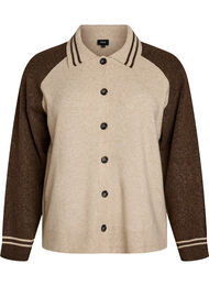 Cardigan med kontrasterende ermer og krage, Beige